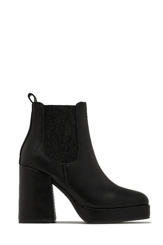 Arya Platform Block Heel Ankle Boots - Black Skateboarding Sneaker Style  