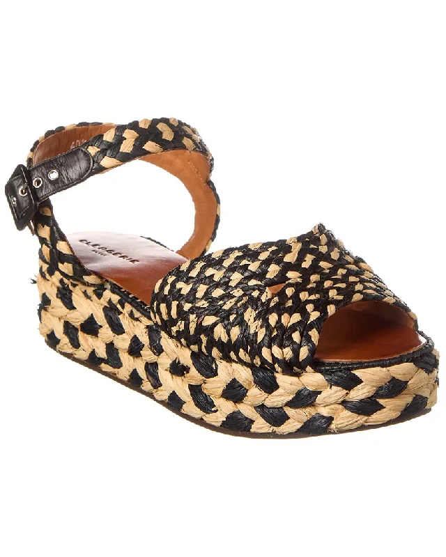 Clergerie Artemis Raffia Platform Sandal Buckle -