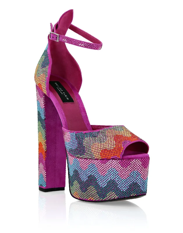 Crystal Platform Sandals Hi-Heels Waves Rainbow Dressy Chelsea Boot Style 
