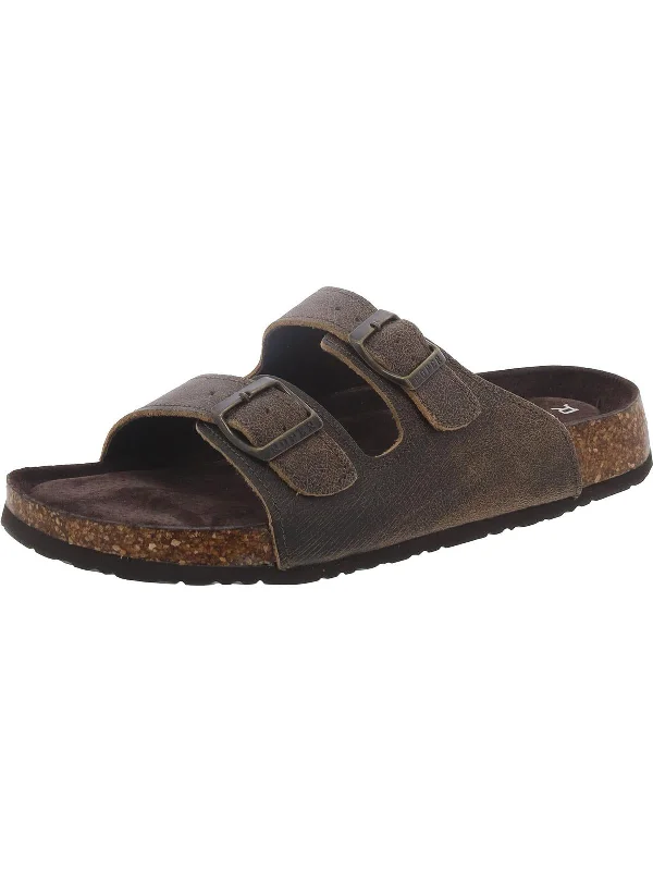 Delilah Womens Leather Slip-On Slide Sandals Lightweight Tennis Sneaker Look  