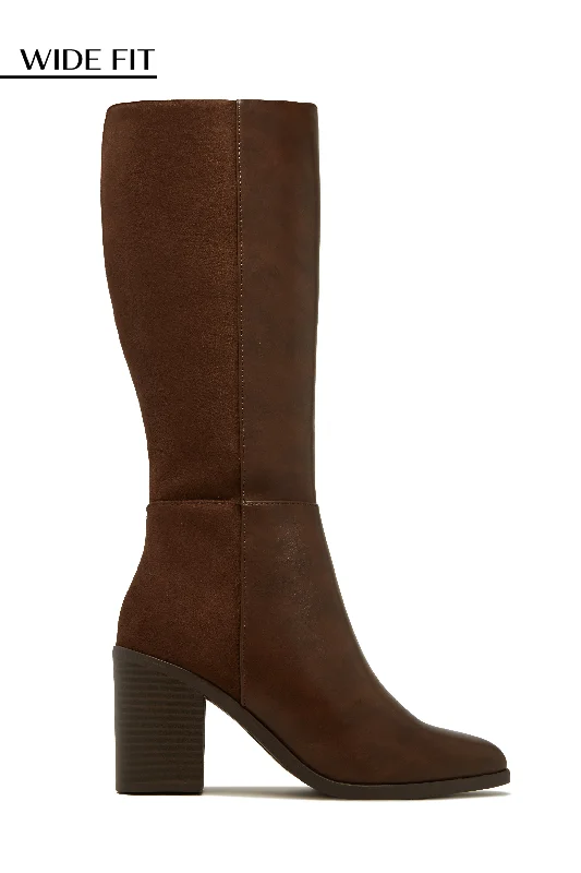 Draya Wide Fit Block Heel Boots - Brown Bespoke Shoe Aesthetic 