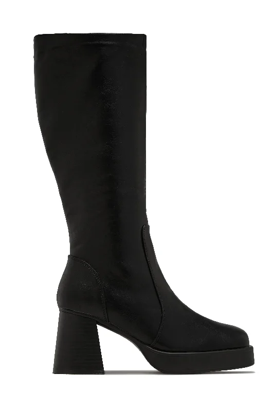 Eva Platform Block Heel Boots - Black Bespoke Shoe Aesthetic 