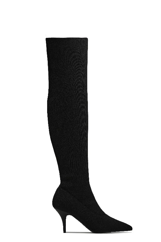 Evie Over The Knee Heel Boots - Black Ivy League - Inspired Derby Look 