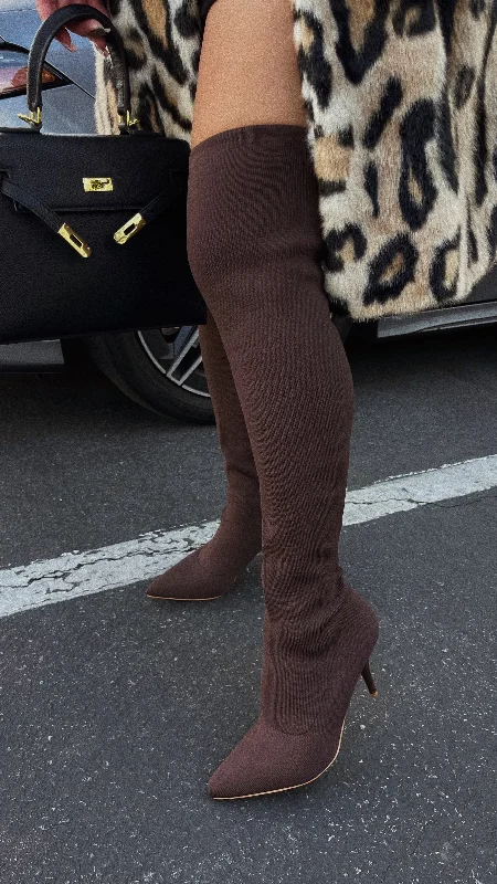 Evie Over The Knee Heel Boots - Brown Lightweight Tennis Sneaker Look  