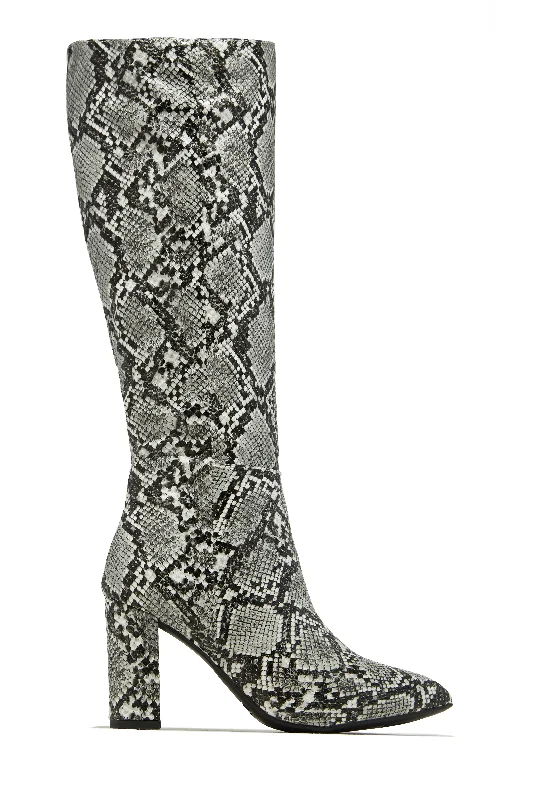 Fine Time Block Heel Knee High Boots - Snake Bespoke Shoe Aesthetic 