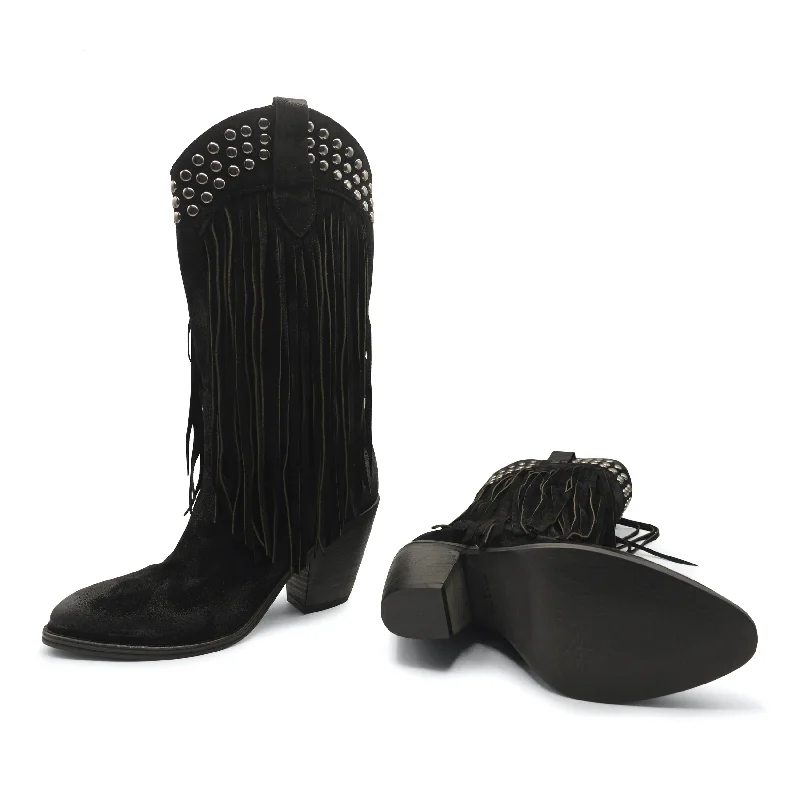 FLOR09 - Black Side Fringe Memory - Foam Slipper Look  