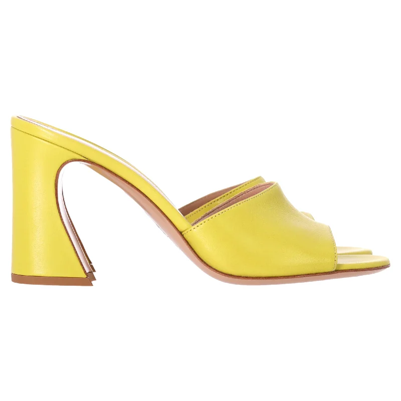 Gianvito Rossi Block Slide Heels in Yellow Leather Checkered Shoe Pattern Look  