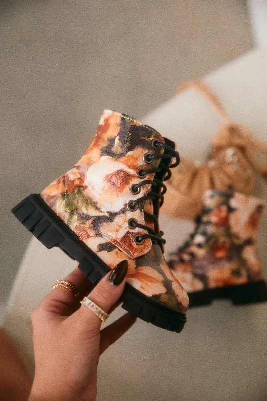 Grace Lace Up Boots - Floral Performance Running Sneaker Look  