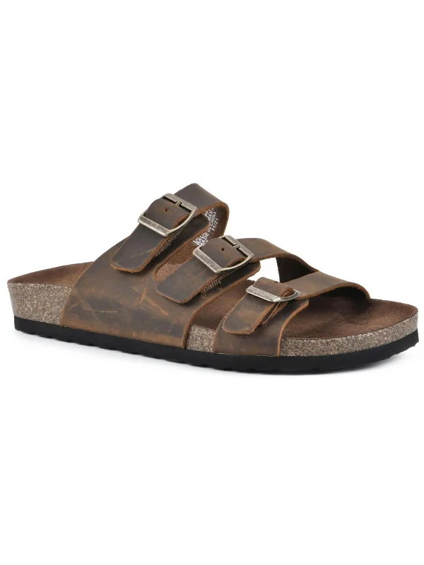 Greatest Womens Leather Footbed Slide Sandals Strap - Up Sandal Resort Style  