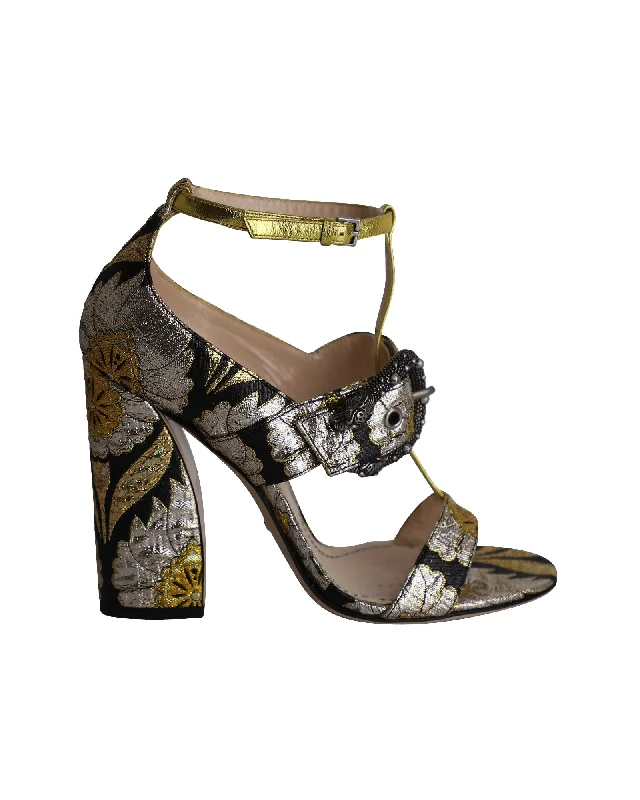 Gucci Dionysus Buckle Metallic Floral Brocade Sandals in Multicolor Silk Business Monk Strap Style  