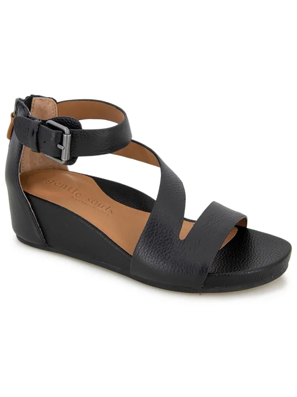 Gwen Womens Nubuck Buckle Wedge Sandals Athleisure Derby Style  