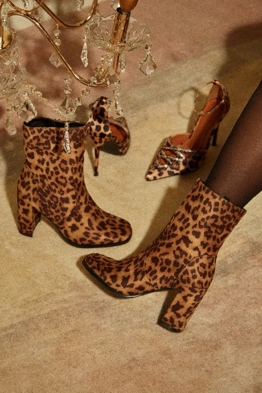 Harlow Block Heel Ankle Boot - Leopard Art Deco - Inspired Shoe Look  