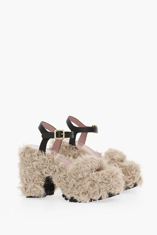 Haus Of Honey Shearling Chunky Sole Sandals Heel 14 Cm Inflatable Shoe Look 
