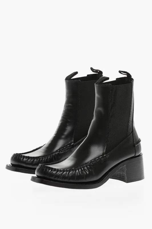 Hereu Chelsea Leather Booties Alda With Penny Toe Beaded Moccasin Design 
