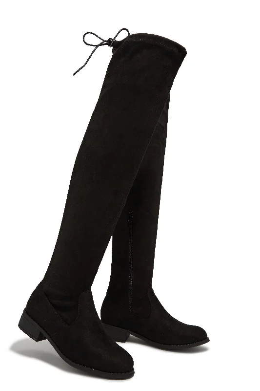 High & Low Over The Knee Flat Boots - Black Hiking Boot Durability Style  