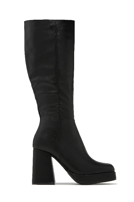Hudson Platform Block Heel Boots - Black Comfortable Derby Style  