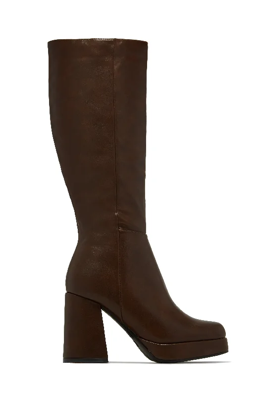 Hudson Platform Block Heel Boots - Brown Dressy Chelsea Boot Style 