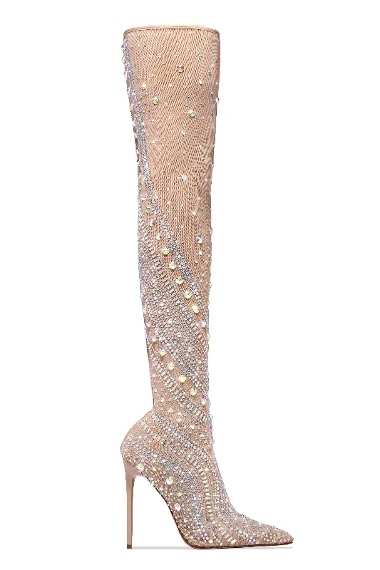 Jaw Dropping Embellished Over The Knee Boots - Nude Victorian - Era Boot Style  