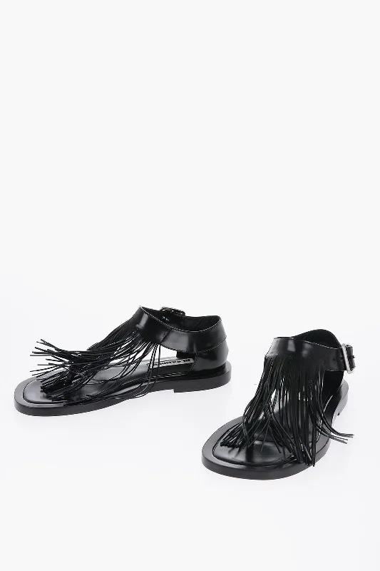 Jil Sander Fringed Leather Sandals With Buckle Monochromatic Shoe Look  