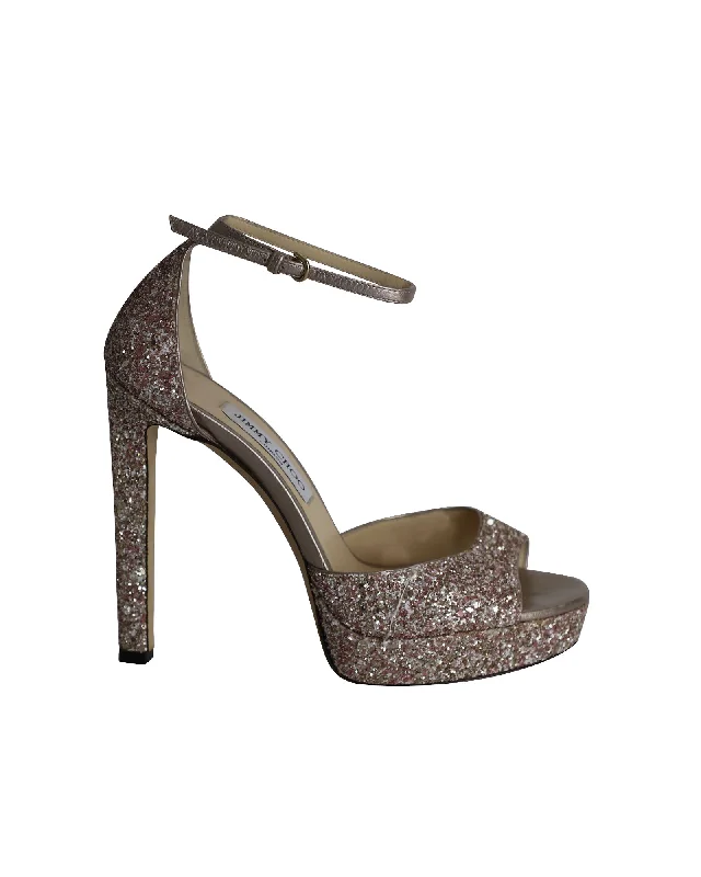 Jimmy Choo Platform Sandals in Pink Glitter Vintage Oxford Appeal 