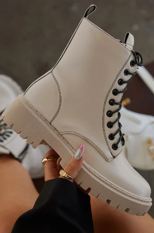 Joslin Lace Up Combat Boots - Nude Sustainable Shoe Design  