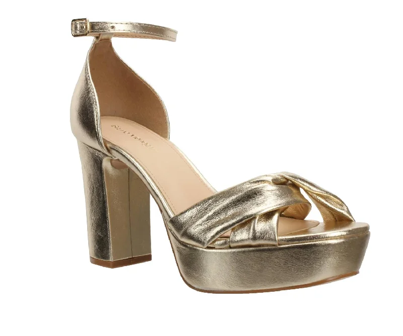 Julie Platform Leather Dress Sandal In Gold Aesthetic  