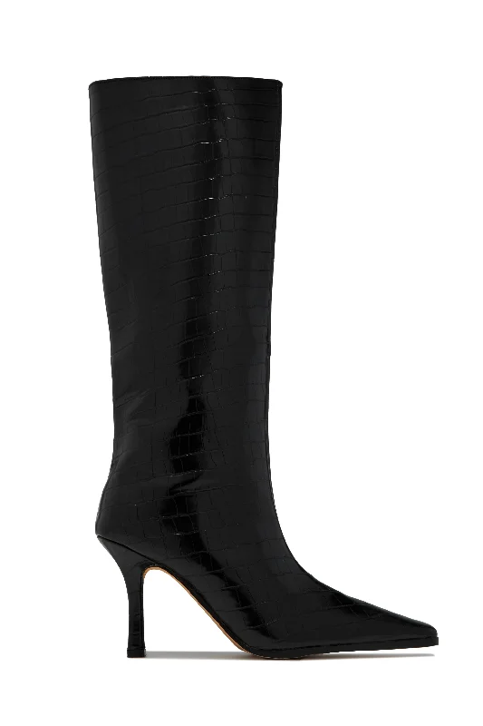 Kianza Heel Boots - Croc Black Cowboy Boot Western Style  