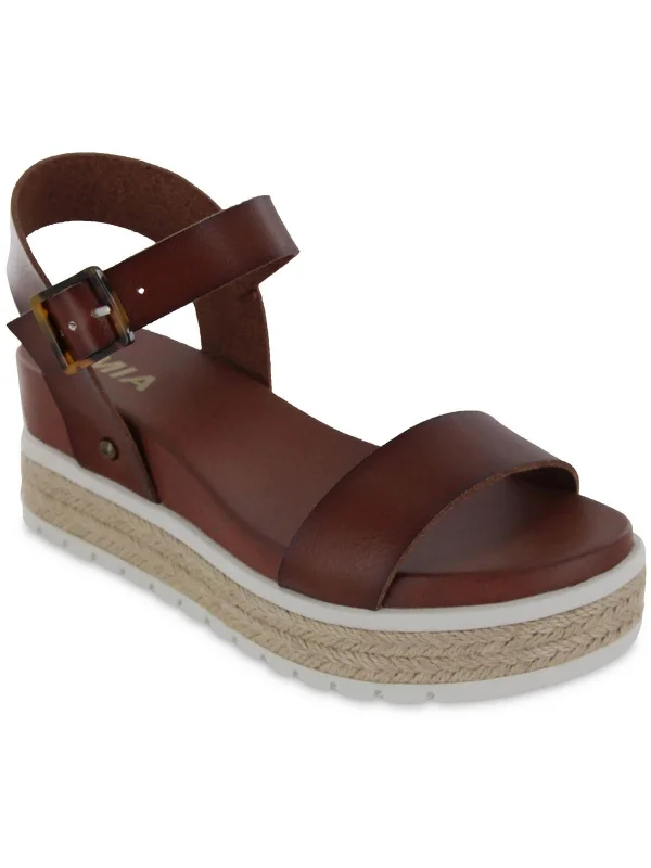 Kiera Womens Faux Leather Buckle Ankle Strap Metallic Trim Shoe Design  