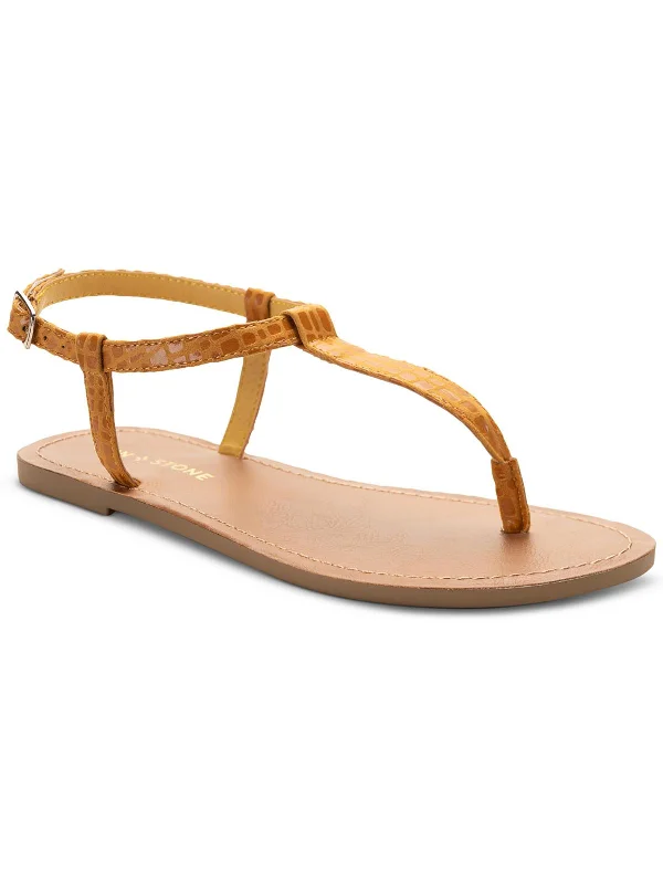 Krisleyy Womens Embossed Slingback T-Strap Sandals Ankle - High Military Boot Style  