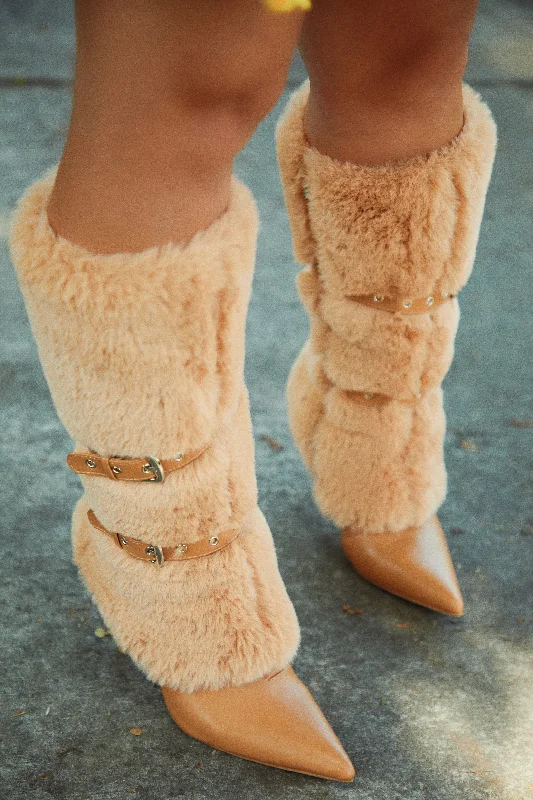 Kyla Faux Fur Heel Boots - Nude Neon - Accent Sneaker Look  