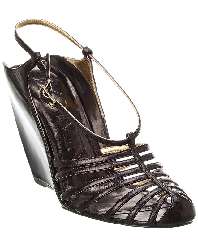 LANVIN J Leather Wedge Sandal Patchwork Shoe Aesthetic  