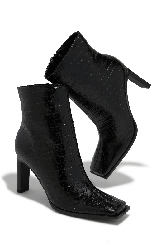 Laylah Ankle Boots - Black Croc Two - Tone Shoe Design  