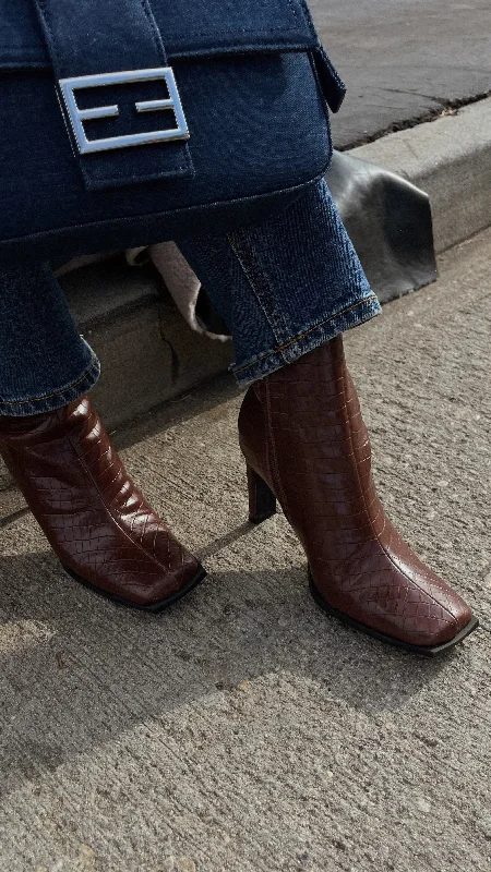 Laylah Ankle Boots - Brown Croc Tassel Driving Shoe Look 