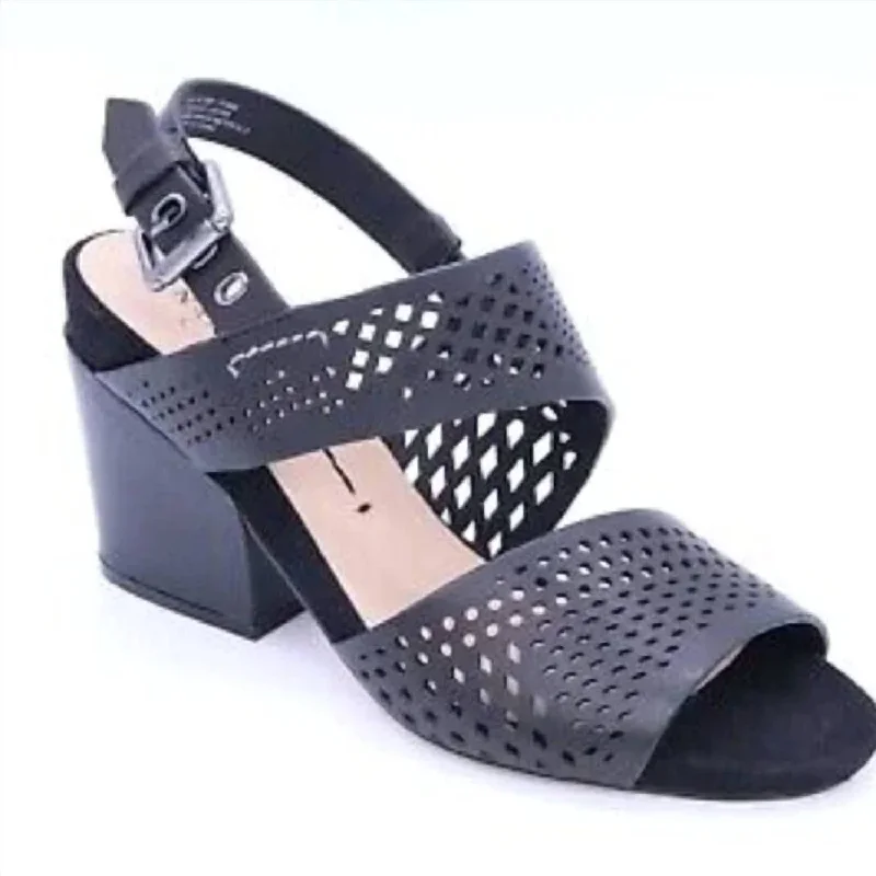 Leo Perforated Heeled Sandal In Black Single - Buckle Monk Look  