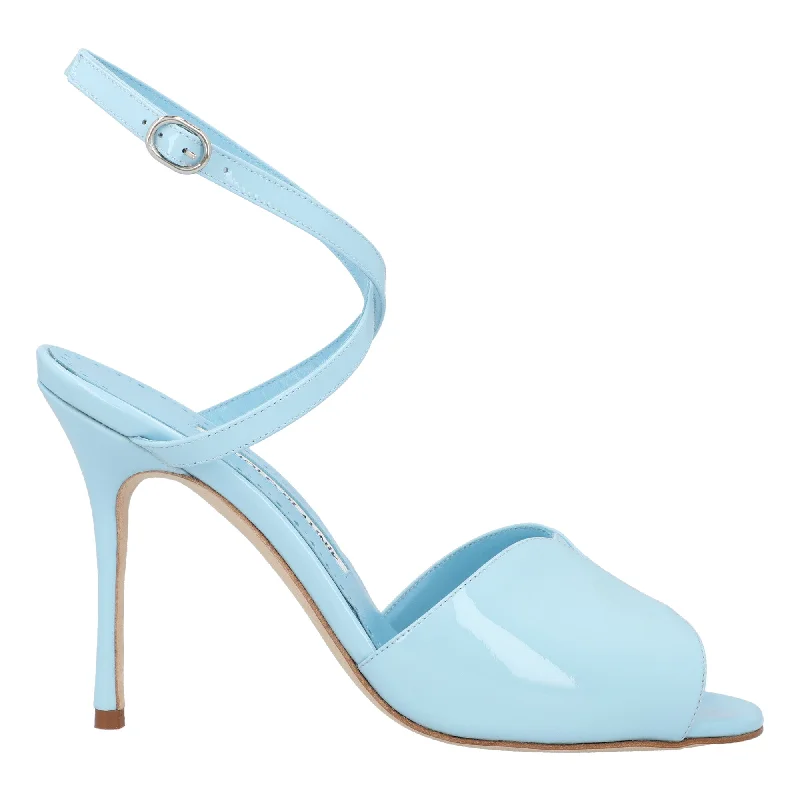 Manolo Blahnik Hourani 105 Sandal Blue Edwardian Shoe Look  