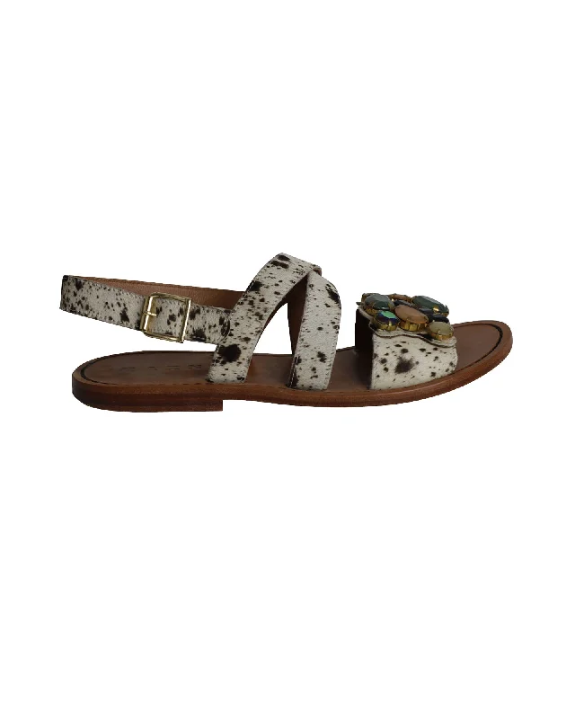 Marni Crystal Embellishments Slingback Sandals in Animal Print Ponyhair Quick - Dry Hiking Shoe Style   