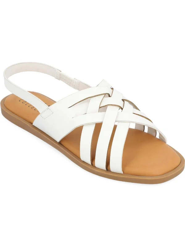 Merrin Womens Faux Leather Square Toe Slingback Sandals Metallic Trim Shoe Design  