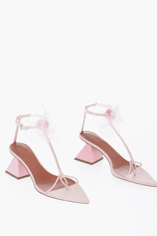 Nensi Dojaka Point Toe Soft Leather T-Strap Sandals With Flower Applicati Monochromatic Shoe Look Nensi Dojaka Point Toe Soft Leather T-Strap Sandals With Flower Applicati Monochromatic Shoe Look