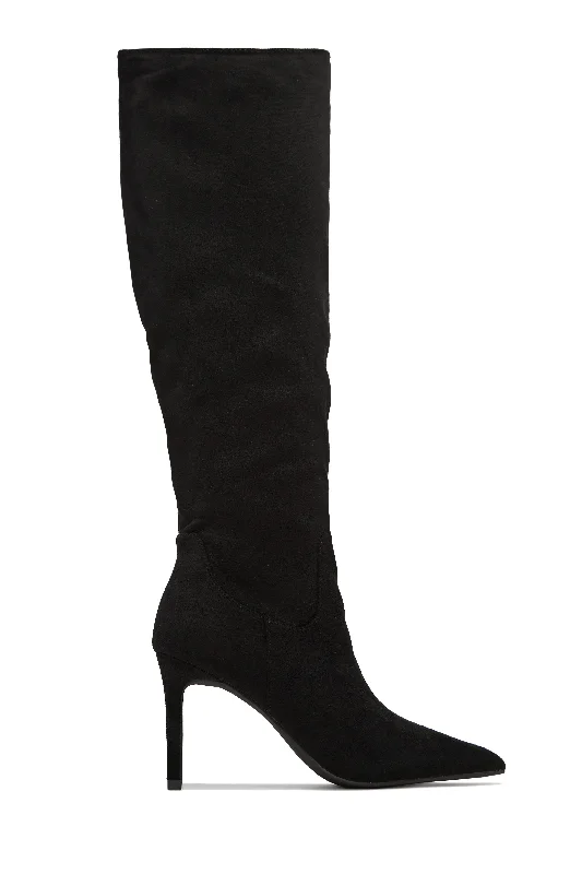 Nissa Knee High Heel Boots - Black Minimalist Sneaker Style  