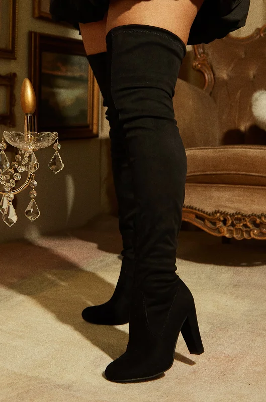 No Boundaries Over The Knee Block Heel Boots - Black Casual Loafer Style          