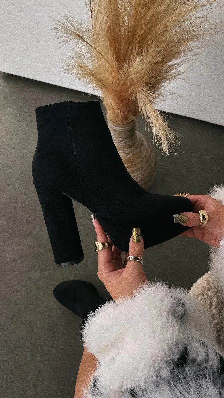 Oaklynn Platform Ankle Boots - Black Suede Tailored Oxford Style 