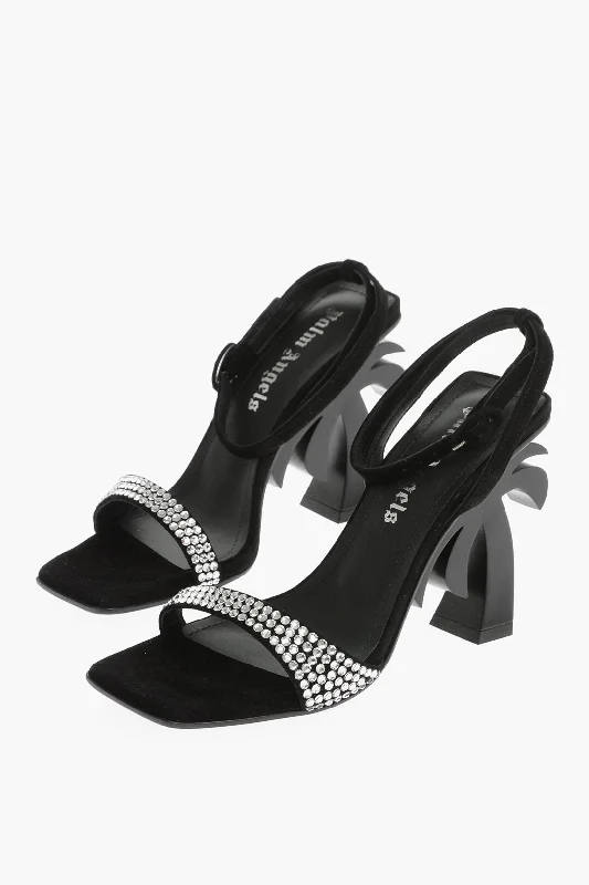 Palm Angels Leather Sandals With Rhinestones And Statement Heel 10Cm Rubber - Sole Plimsoll Look Palm Angels Leather Sandals With Rhinestones And Statement Heel 10Cm Rubber - Sole Plimsoll Look