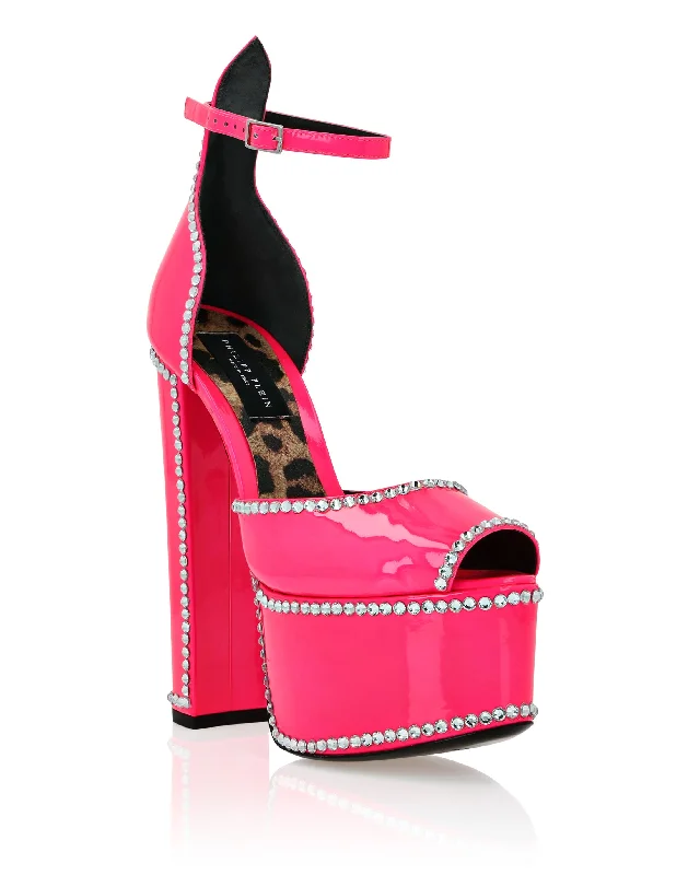 Patent Leather Platform Sandals Hi-Heels Buckle -
