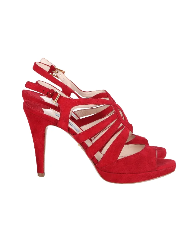 Prada Strappy Sandals in Red Suede Lightweight Tennis Sneaker Look  