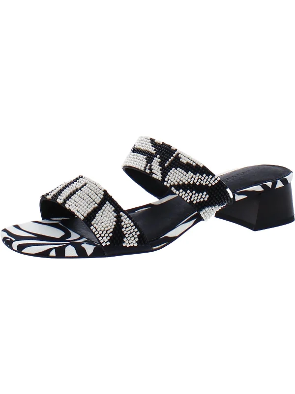 Revive Womens Beaded Stretch Slide Sandals Monochromatic Shoe Look  