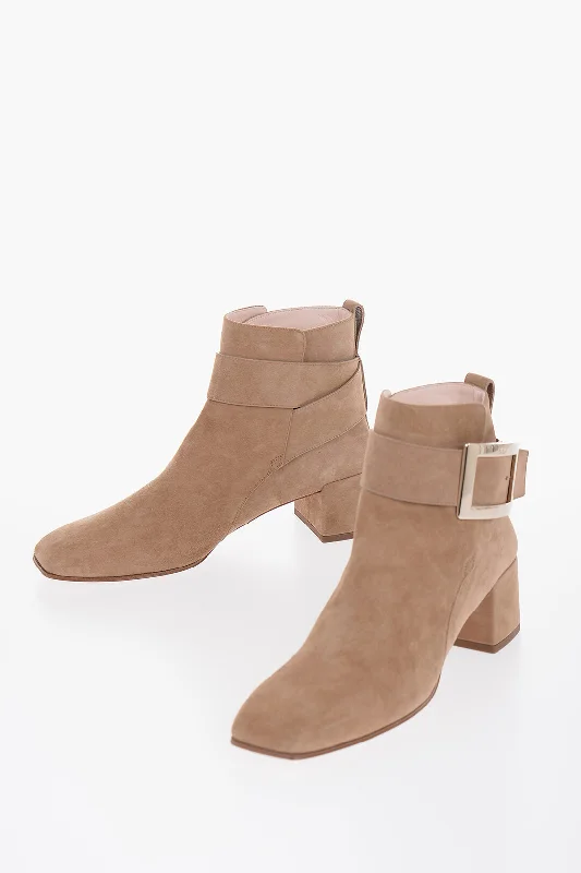 Roger Vivier Suede So Ankle Boots With Squared Toe 5Cm Leather Driving Shoe Style  