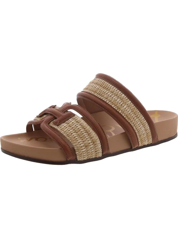 Rowan Womens Leather Trim Slip On Slide Sandals Checkered Shoe Pattern Look  