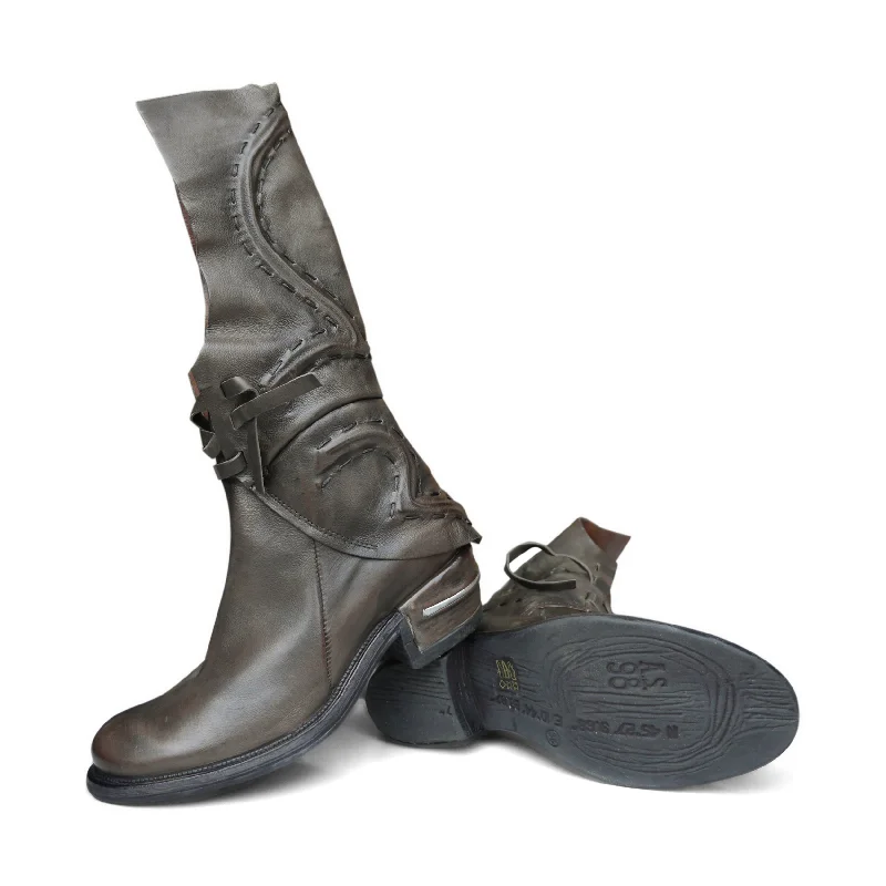 S12322 - Smoke Lace Cut Out Boot Hemp - Material Shoe Style  