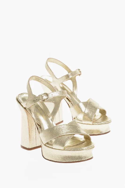 Salvatore Ferragamo Metallized Leather Sonya Sandals 12 Cm Wingtip Oxford Design 