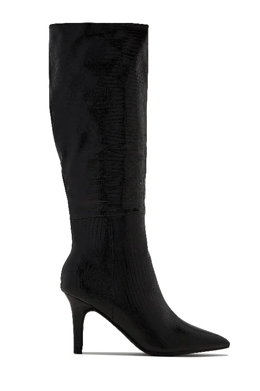 Sarai Knee High Heel Boots - Black Bespoke Shoe Aesthetic 
